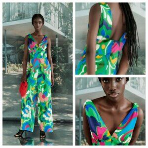 Zara Women's Floral Print Knotted Straps Jumpsuit. Size M
